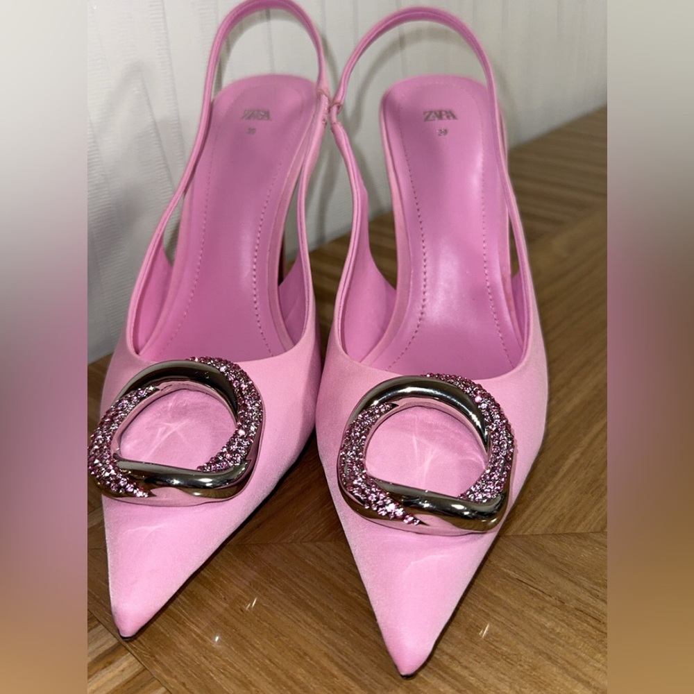 Zara Pink Embellished Slingback Heels